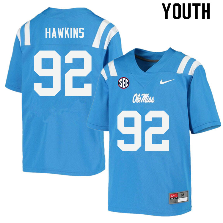 Youth #92 JJ Hawkins Ole Miss Rebels College Football Jerseys Sale-Power Blue